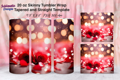 Red Roses Valentines Tumbler Wrap | Valentine's Background 20oz Skinny Tumbler Wrap Sublimation Sublimatiz Designs 