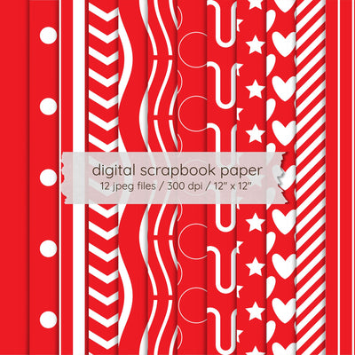 Red Seamless Pattern Digital Paper Pack | 12 Printable 12x12 JPEG Scrapbook Papers | 300 DPI Digital Pattern LKM DigiDesigns 