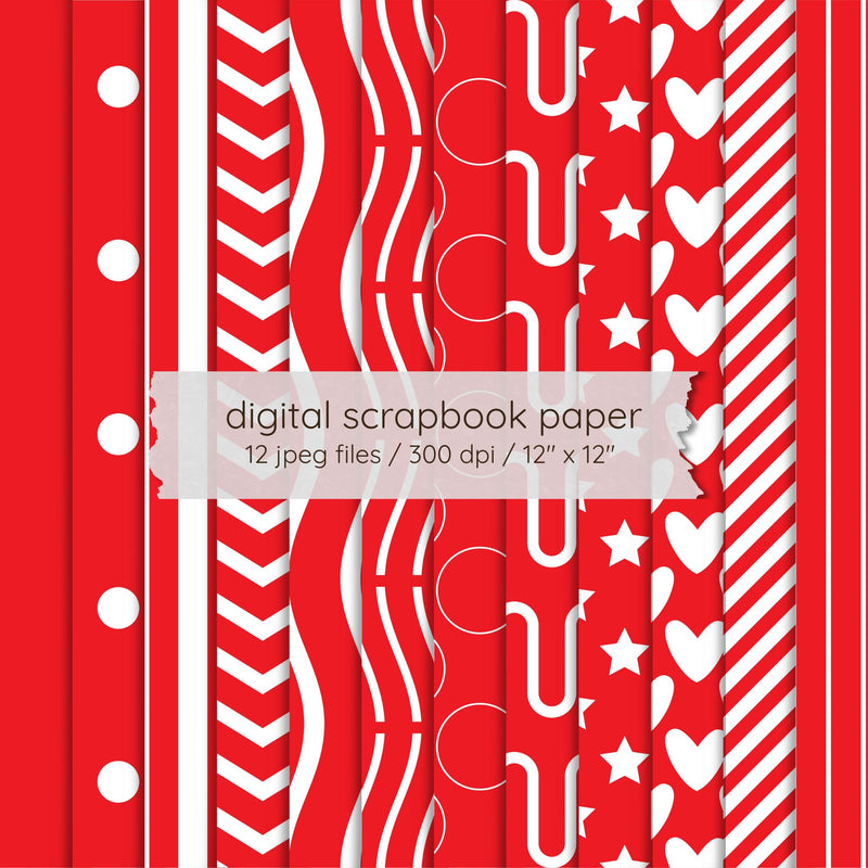 Red Pattern Jpef Red Seamless Pattern Digital Paper Pack | 12 Printable 12x12 JPEG ...