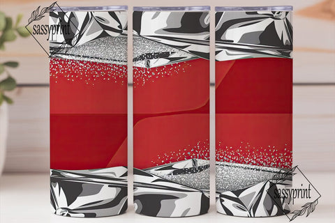 Red & Silver Glitter 20oz Tumbler Wrap Sublimation sassyprint 