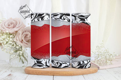 Red & Silver Glitter 20oz Tumbler Wrap Sublimation sassyprint 