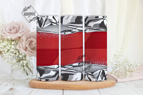 Red & Silver Glitter 20oz Tumbler Wrap Sublimation sassyprint 