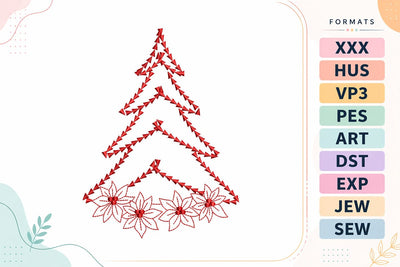 Red Stitched Tree with Poinsettias Christmas Embroidery Design Embroidery/Applique DESIGNS sg embroidery 