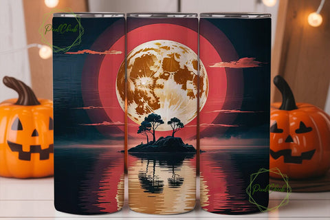 Red Sunset Moon 20oz Tumbler Wrap Sublimation PixelChick 