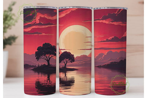 Red Sunset Moon 20oz Tumbler Wrap Sublimation PixelChick 