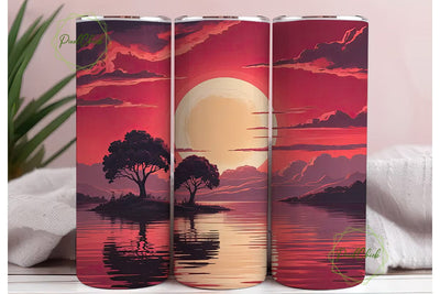 Red Sunset Moon 20oz Tumbler Wrap Sublimation PixelChick 