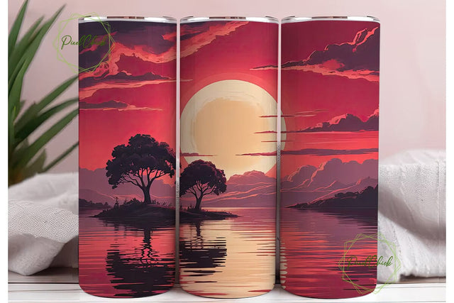 Red Sunset Moon 20oz Tumbler Wrap Sublimation PixelChick 