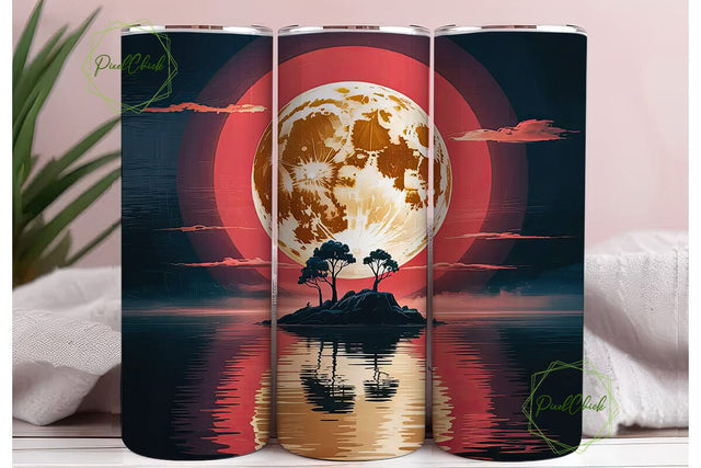Red Sunset Moon 20oz Tumbler Wrap Sublimation PixelChick 
