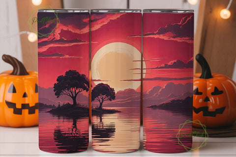 Red Sunset Moon 20oz Tumbler Wrap Sublimation PixelChick 