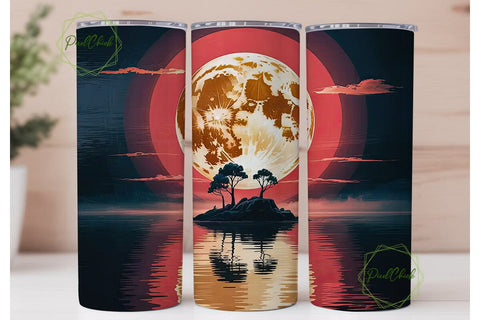 Red Sunset Moon 20oz Tumbler Wrap Sublimation PixelChick 