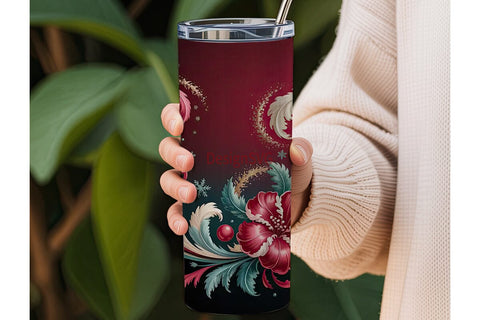 Red & Teal Christmas Floral 20oz Sublimation DesignSVG 