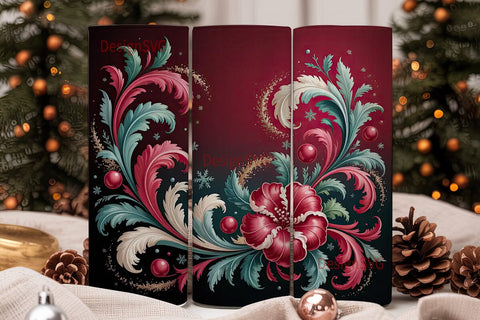 Red & Teal Christmas Floral 20oz Sublimation DesignSVG 