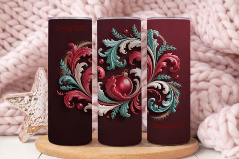 Red & Teal Christmas Floral 20oz Sublimation DesignSVG 