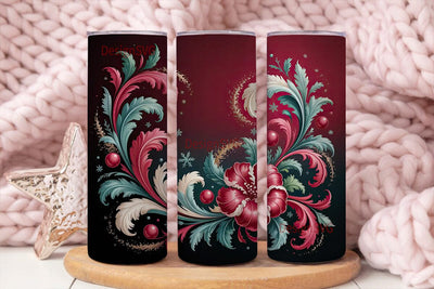 Red & Teal Christmas Floral 20oz Sublimation DesignSVG 