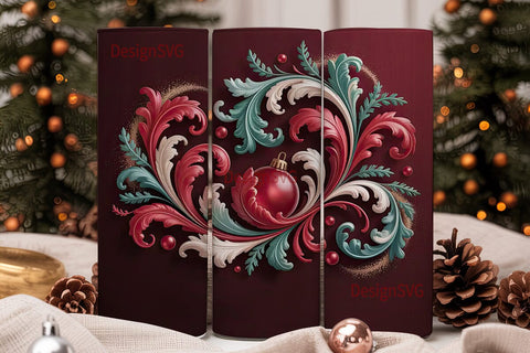 Red & Teal Christmas Floral 20oz Sublimation DesignSVG 