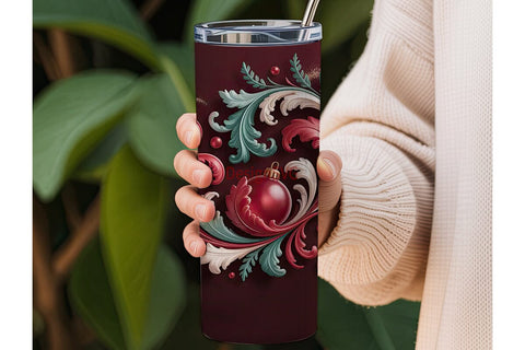 Red & Teal Christmas Floral 20oz Sublimation DesignSVG 