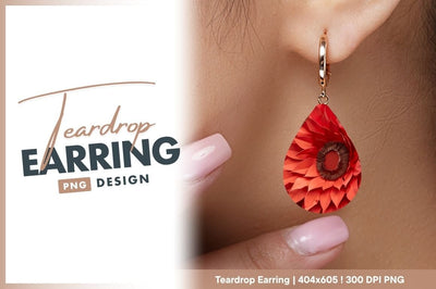 Red Teardrop Earring Flower Style Png Sublimation Regulrcrative 