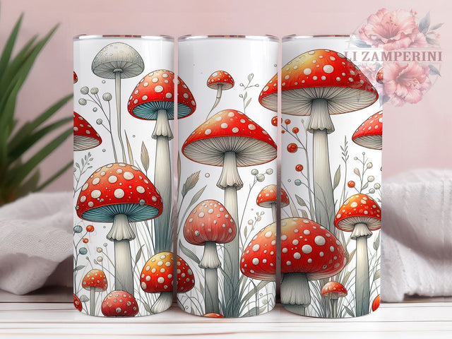 Red Trippy Mushroom 20oz Tumbler, Mushroom Pattern Cup Wrap, Trippy Mushroom Design, Sublimation Tumbler Wrap, 20Oz Tumbler Design, Artistic Mushroom Cup, Stylish Red Mushroom Wrap Sublimation Li Zamperini 