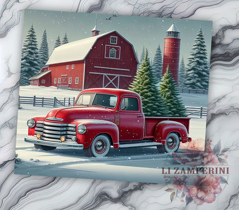 Red Truck 20 oz Skinny Tumbler Sublimation Design, Straight & Tapered Tumbler Png, Vintage Christmas Tumbler Png, Digital Download PNG Sublimation Li Zamperini 