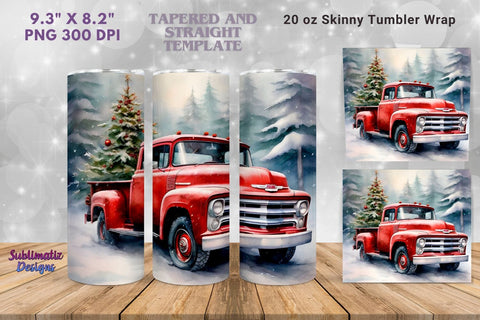Red Truck Christmas 20 oz Tumbler | 20 oz Skinny Tumbler Wrap Sublimation Christmas Design Sublimation Sublimatiz Designs 