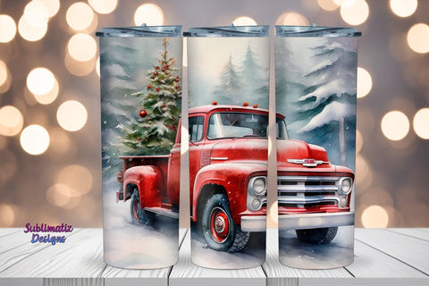Red Truck Christmas 20 oz Tumbler | 20 oz Skinny Tumbler Wrap Sublimation Christmas Design Sublimation Sublimatiz Designs 