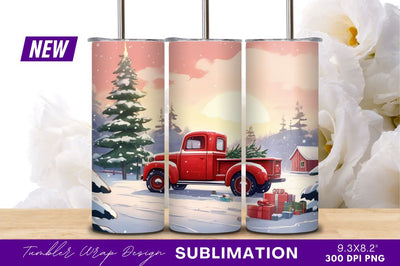 Red Truck Christmas Tree Winter Landscape Sublimation Regulrcrative 