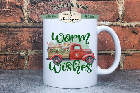 Red Truck Hauling Cocoa Cups with Whipped Cream Sublimation Sublimation Ewe-N-Me Designs 