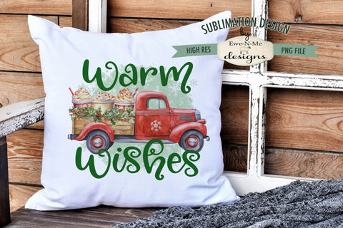 Red Truck Hauling Cocoa Cups with Whipped Cream Sublimation Sublimation Ewe-N-Me Designs 