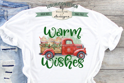 Red Truck Hauling Cocoa Cups with Whipped Cream Sublimation Sublimation Ewe-N-Me Designs 