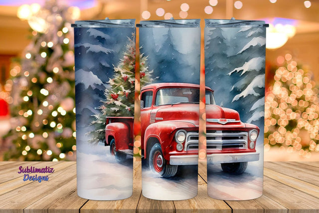 Red Truck Holiday 20 oz Tumbler Wrap | 20 oz Skinny Tumbler Wrap Sublimation Christmas Design Sublimation Sublimatiz Designs 