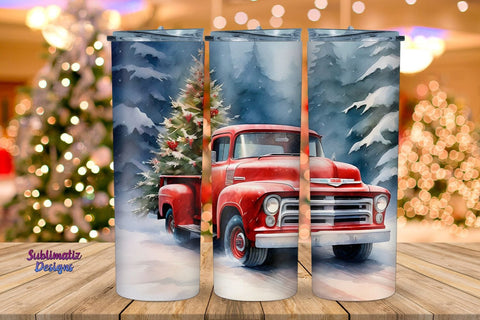 Red Truck Holiday 20 oz Tumbler Wrap | 20 oz Skinny Tumbler Wrap Sublimation Christmas Design Sublimation Sublimatiz Designs 