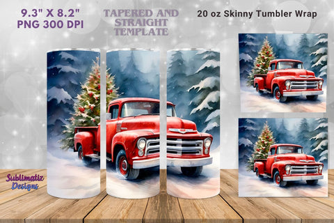 Red Truck Holiday 20 oz Tumbler Wrap | 20 oz Skinny Tumbler Wrap Sublimation Christmas Design Sublimation Sublimatiz Designs 