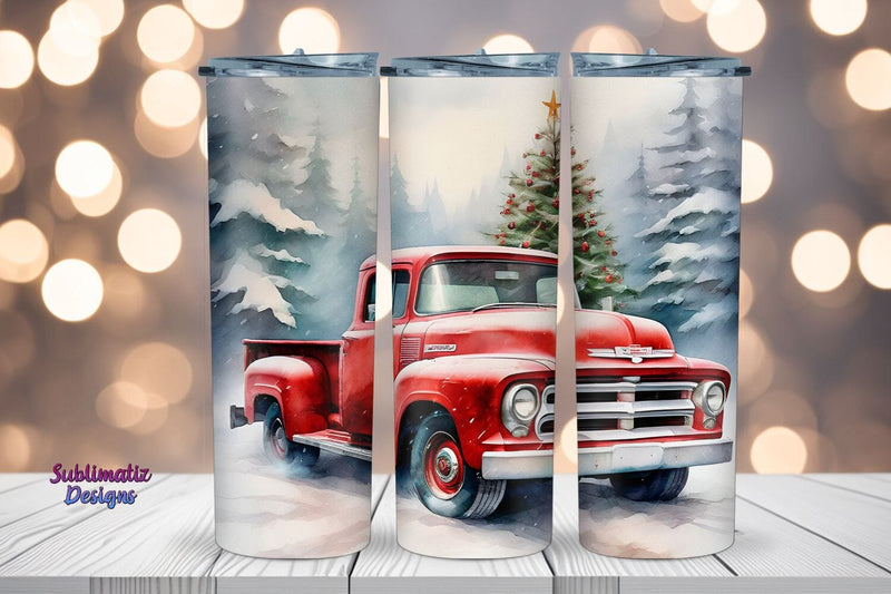 Red Truck & Tree Skinny Tumbler Wrap | 20 oz Skinny Tumbler Wrap Sublimation Christmas Design Sublimation Sublimatiz Designs 