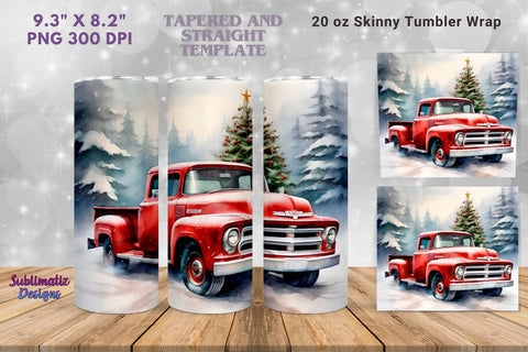 Red Truck & Tree Skinny Tumbler Wrap | 20 oz Skinny Tumbler Wrap Sublimation Christmas Design Sublimation Sublimatiz Designs 