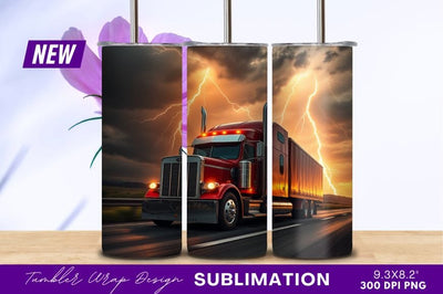 Red Truck Under Lightning Filled Stormy Sky Sublimation Regulrcrative 
