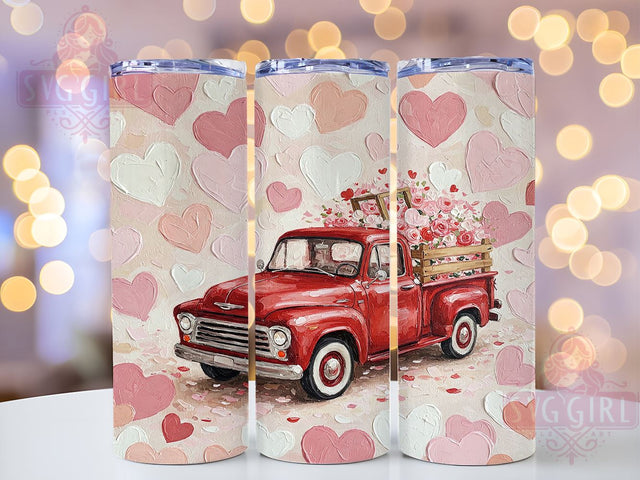 Red Truck Valentine's Tumbler, Red Truck, Valentine Tumbler, 20oz Tumbler Wrap, Heart Sublimation, Cute Valentine Gift, Truck Decor, Valentine's Day Design Sublimation SvggirlplusArt 