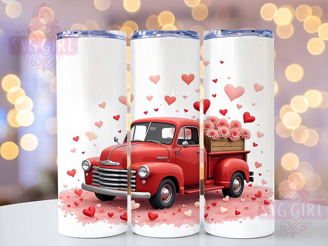 Red Truck Valentine's Tumbler, Red Truck, Valentine Tumbler, 20oz Tumbler Wrap, Heart Sublimation, Cute Valentine Gift, Truck Decor, Valentine's Day Design Sublimation SvggirlplusArt 