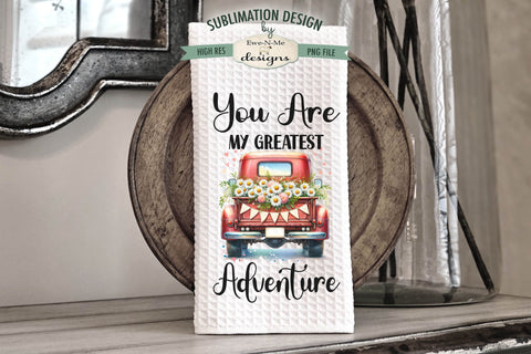 Red Truck Wedding Themed Kitchen Towel Sublimation PNG Sublimation Ewe-N-Me Designs 