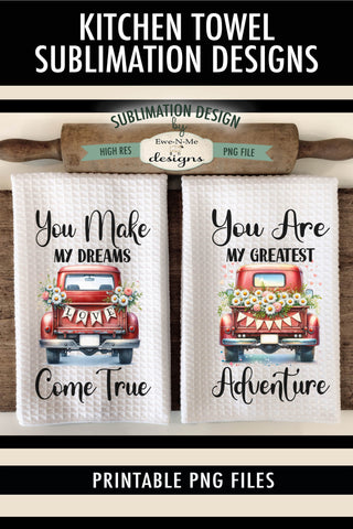 Red Truck Wedding Themed Kitchen Towel Sublimation PNG Sublimation Ewe-N-Me Designs 