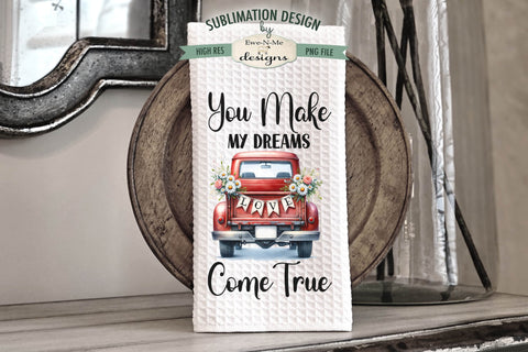 Red Truck Wedding Themed Kitchen Towel Sublimation PNG Sublimation Ewe-N-Me Designs 