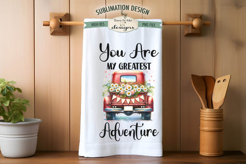 Red Truck Wedding Themed Kitchen Towel Sublimation PNG Sublimation Ewe-N-Me Designs 