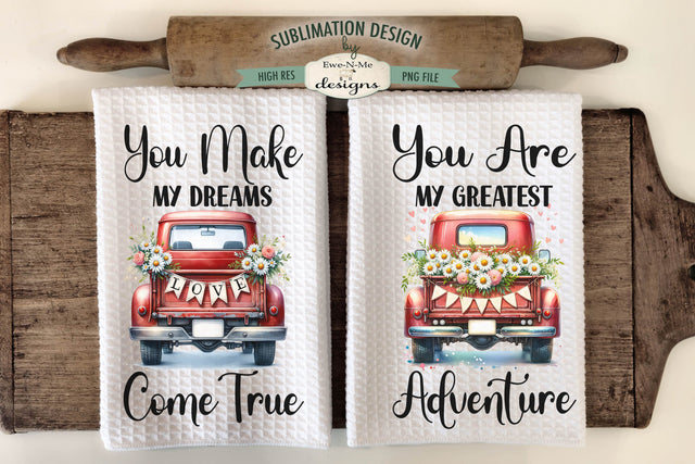 Red Truck Wedding Themed Kitchen Towel Sublimation PNG Sublimation Ewe-N-Me Designs 