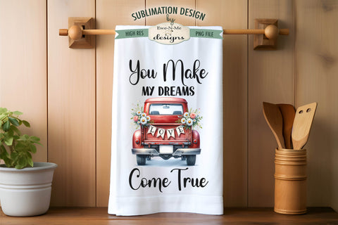 Red Truck Wedding Themed Kitchen Towel Sublimation PNG Sublimation Ewe-N-Me Designs 