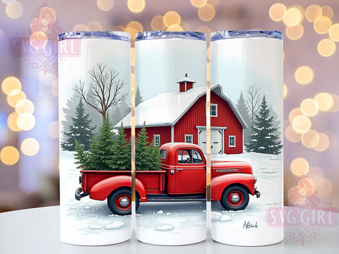 Red Vintage Truck 20oz Tumbler Wrap Sublimation Design, Straight Tapered Tumbler Wrap, Vintage Christmas Tumbler Png, Instant Digital Download Sublimation SvggirlplusArt 