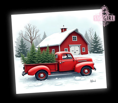 Red Vintage Truck 20oz Tumbler Wrap Sublimation Design, Straight Tapered Tumbler Wrap, Vintage Christmas Tumbler Png, Instant Digital Download Sublimation SvggirlplusArt 