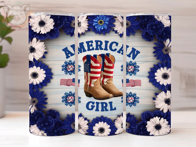 Red White and Blue American GIRL 20oz Tumbler Png, Straight & Tapered Tumbler Png, 4th Of July Tumbler Png, Digital Download PNG Sublimation Lara' s Designs 