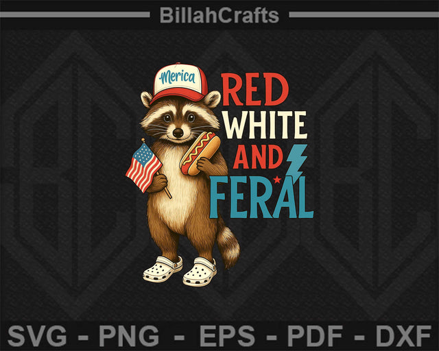 Red White and Feral Raccoon 4th of July SVG SVG BillahCrafts 