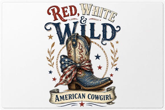 Red White and Wild American Cowgirl PNG | Patriotic Cowgirl Sublimation PNG SVG BillahCrafts 