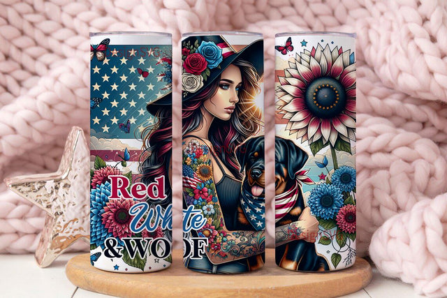 Red White and Woof 4th July Dog Mom Tumbler Wrap, Dog Quote 20 oz Skinny Sublimation Design, Dog Owner Tumbler PNG Sublimation DesignSVG 