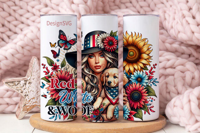 Red White and Woof 4th July Dog Mom Tumbler Wrap, Dog Quote 20 oz Skinny Sublimation Design, Dog Owner Tumbler PNG Sublimation DesignSVG 